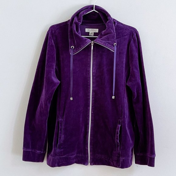 Tradition Country Collection Purple Velvet Cowl Neck Zip Sweater Outerwear M/12 - Picture 1 of 10